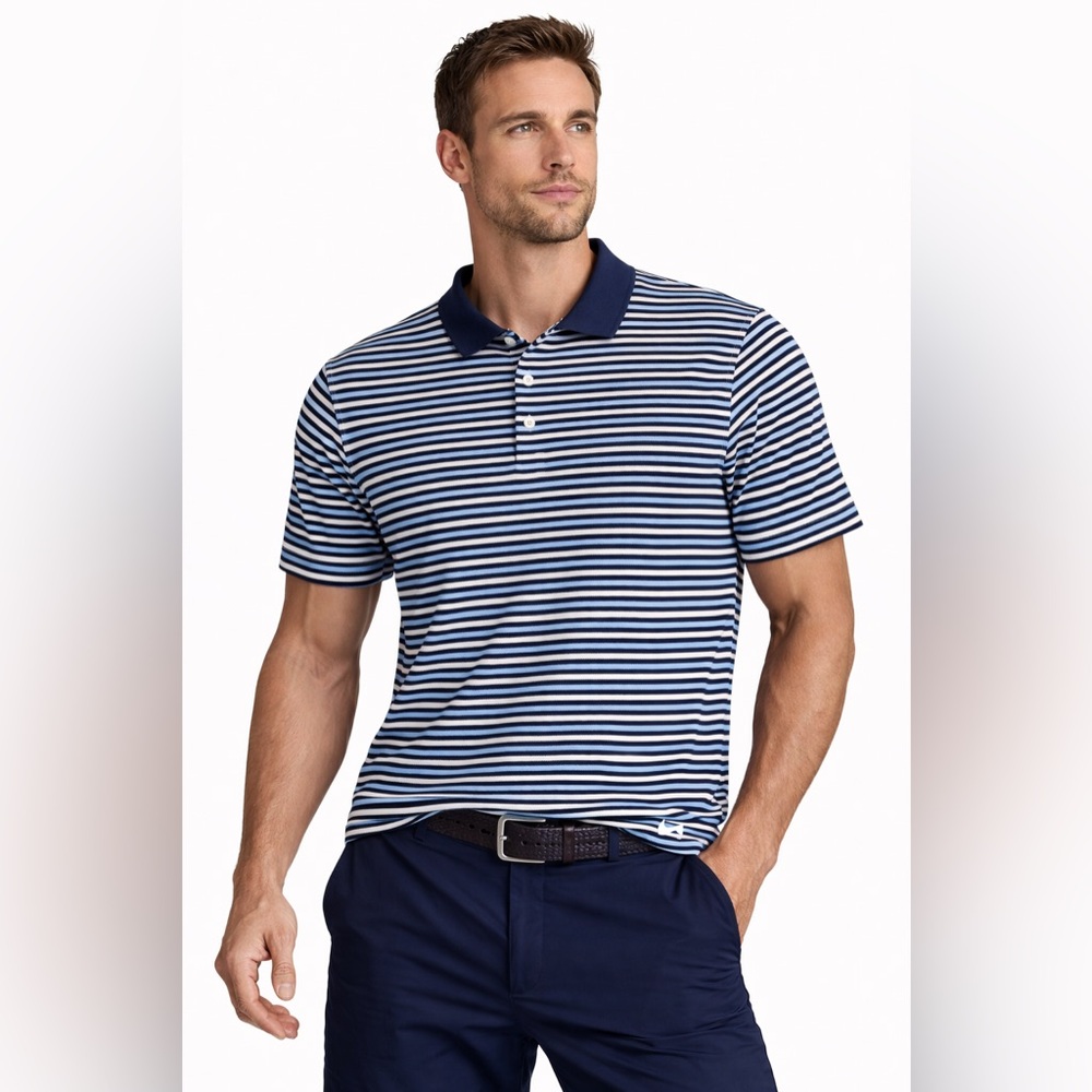 Men's Nike Striped Golf Polo Blue Small